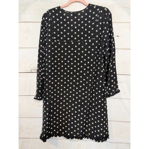 J. Crew Collection 100% Silk Black With White Stars Print Dress, Lined Size 6 - Picture 2 of 7